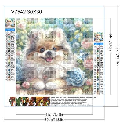 Rose Garden Pomeranian - Full Round Drill Diamond Painting 30*30CM