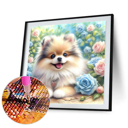 Rose Garden Pomeranian - Full Round Drill Diamond Painting 30*30CM
