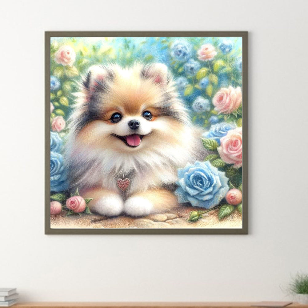Rose Garden Pomeranian - Full Round Drill Diamond Painting 30*30CM