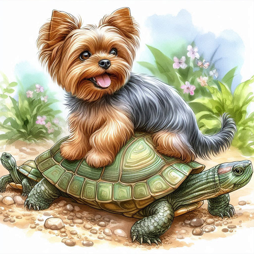 Painted Turtle Yorkshire Terrier - Full Round Drill Diamond Painting 30*30CM