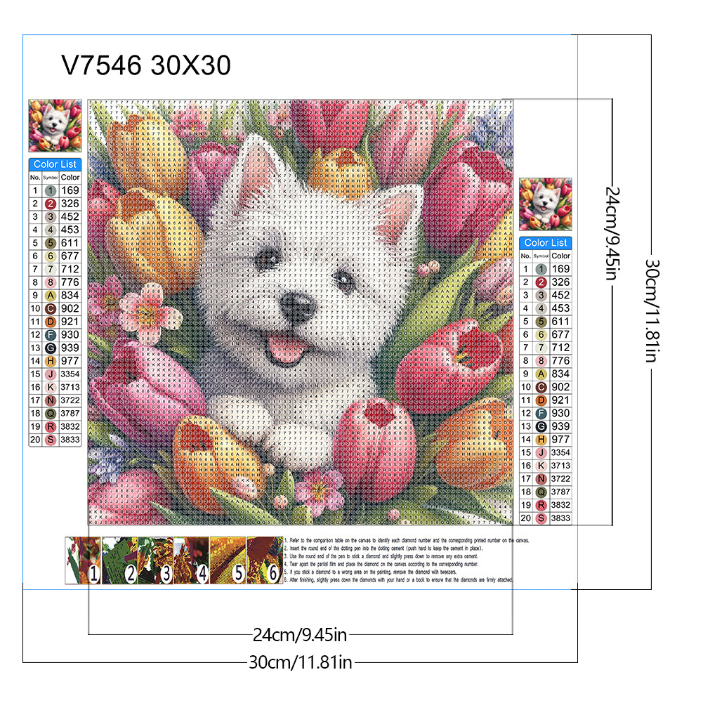 Tulip West Highland White Terrier - Full Round Drill Diamond Painting 30*30CM