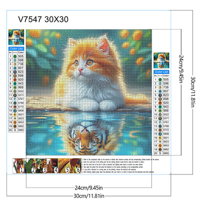 Orange Cat Reflection Tiger - Full Round Drill Diamond Painting 30*30CM