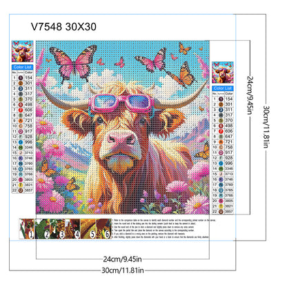 Butterfly Bush Highland Yak - Full Round Drill Diamond Painting 30*30CM