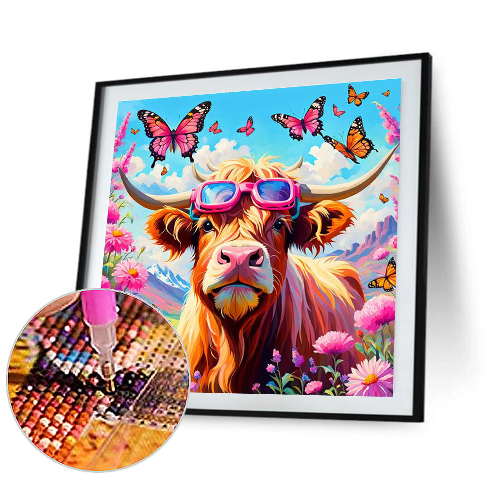 Butterfly Bush Highland Yak - Full Round Drill Diamond Painting 30*30CM