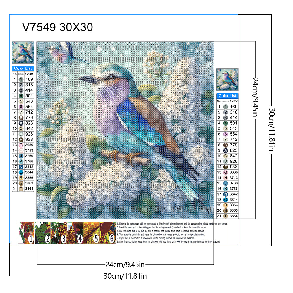 Bird Lilac - Full Round Drill Diamond Painting 30*30CM