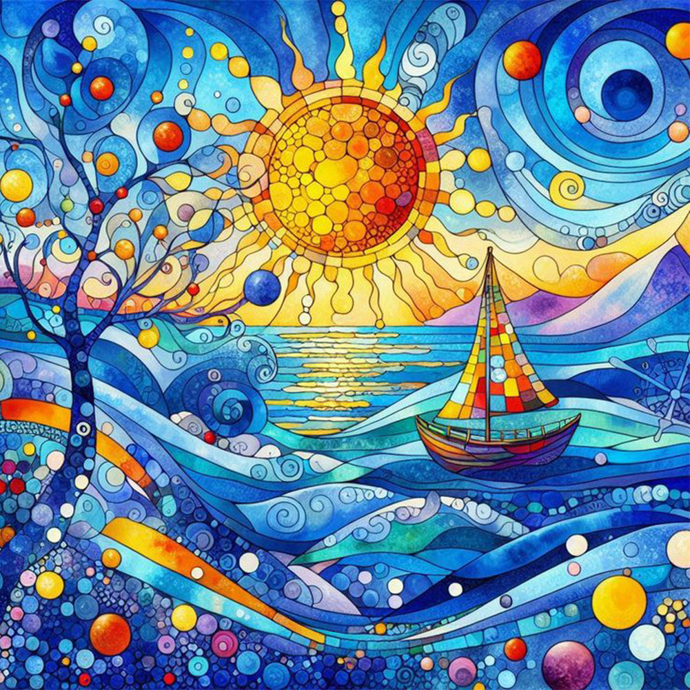 Glass Wind Ocean Sailing - Full Round Drill Diamond Painting 40*40CM