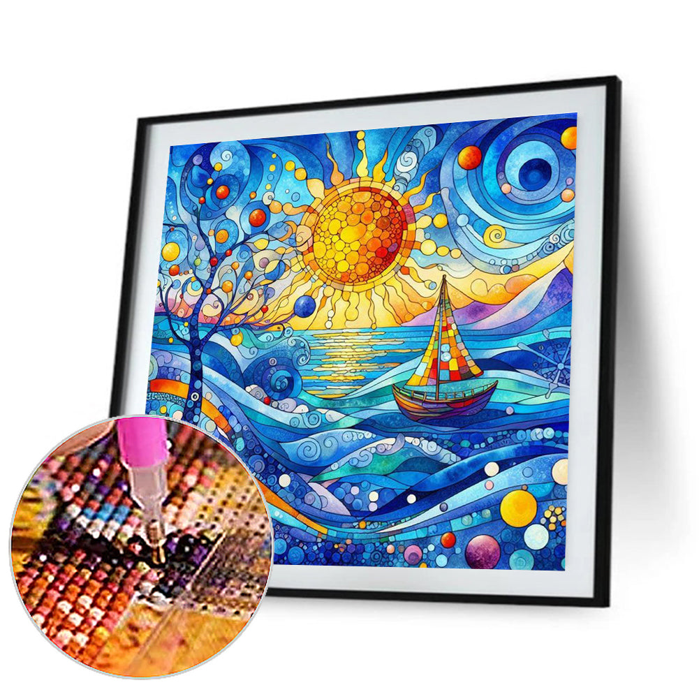 Glass Wind Ocean Sailing - Full Round Drill Diamond Painting 40*40CM