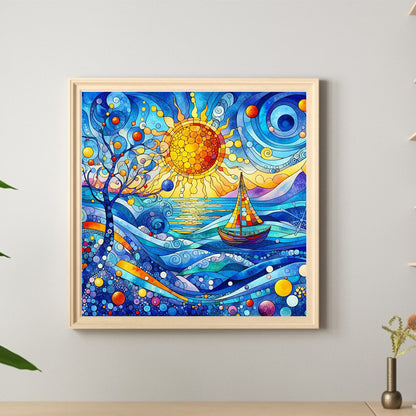 Glass Wind Ocean Sailing - Full Round Drill Diamond Painting 40*40CM