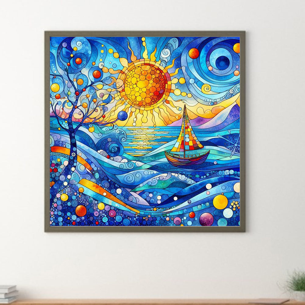 Glass Wind Ocean Sailing - Full Round Drill Diamond Painting 40*40CM