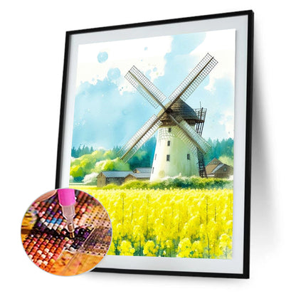 Windmill Rapeseed Field - Full Round Drill Diamond Painting 40*50CM