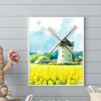 Windmill Rapeseed Field - Full Round Drill Diamond Painting 40*50CM