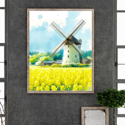 Windmill Rapeseed Field - Full Round Drill Diamond Painting 40*50CM