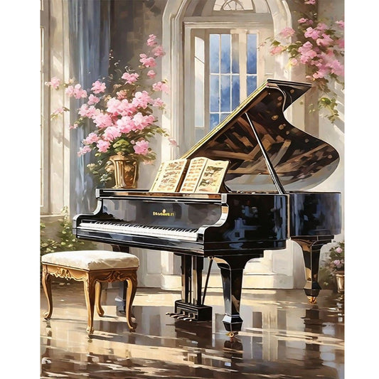 Pink Flower Piano Hall - Full Round Drill Diamond Painting 40*50CM