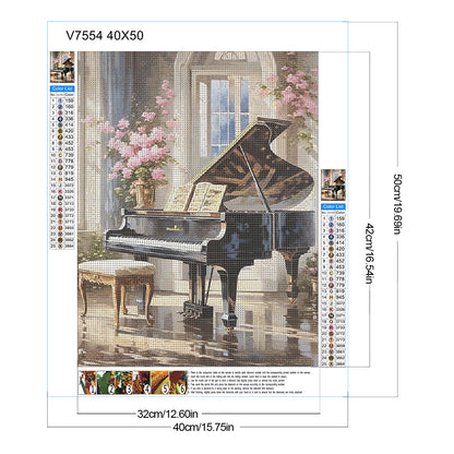 Pink Flower Piano Hall - Full Round Drill Diamond Painting 40*50CM