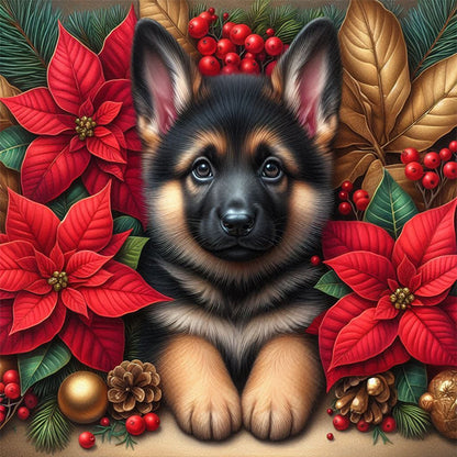 Christmas Poinsettia Dog - Full AB Square Drill Diamond Painting 40*40CM