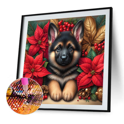 Christmas Poinsettia Dog - Full AB Square Drill Diamond Painting 40*40CM