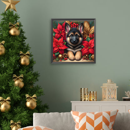 Christmas Poinsettia Dog - Full AB Square Drill Diamond Painting 40*40CM