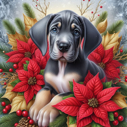 Christmas Poinsettia Dog - Full AB Square Drill Diamond Painting 40*40CM