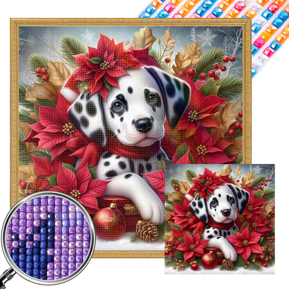 Christmas Poinsettia Dog - Full AB Square Drill Diamond Painting 40*40CM