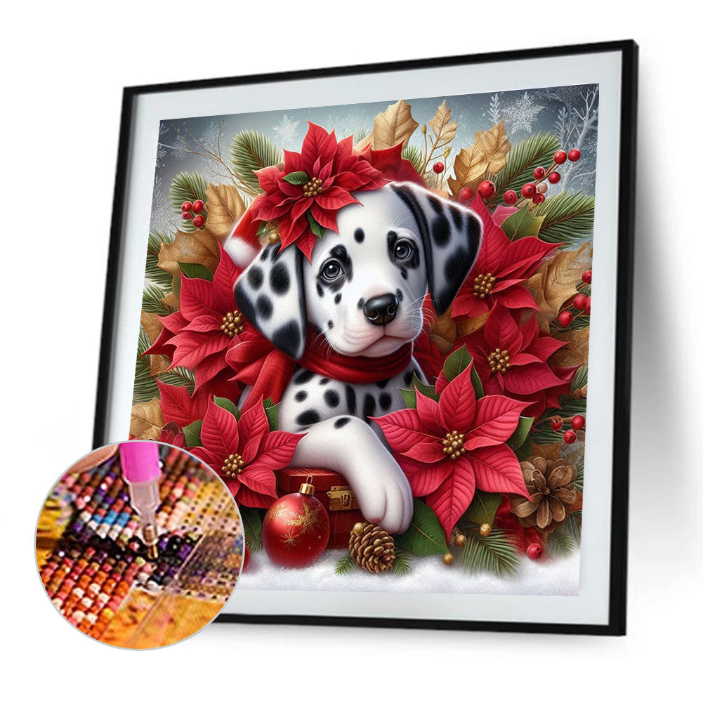 Christmas Poinsettia Dog - Full AB Square Drill Diamond Painting 40*40CM