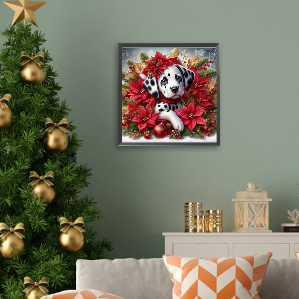 Christmas Poinsettia Dog - Full AB Square Drill Diamond Painting 40*40CM