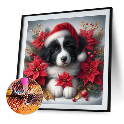 Christmas Poinsettia Dog - Full AB Square Drill Diamond Painting 40*40CM