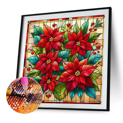 Glass Painting Poinsettia - Full AB Square Drill Diamond Painting 40*40CM