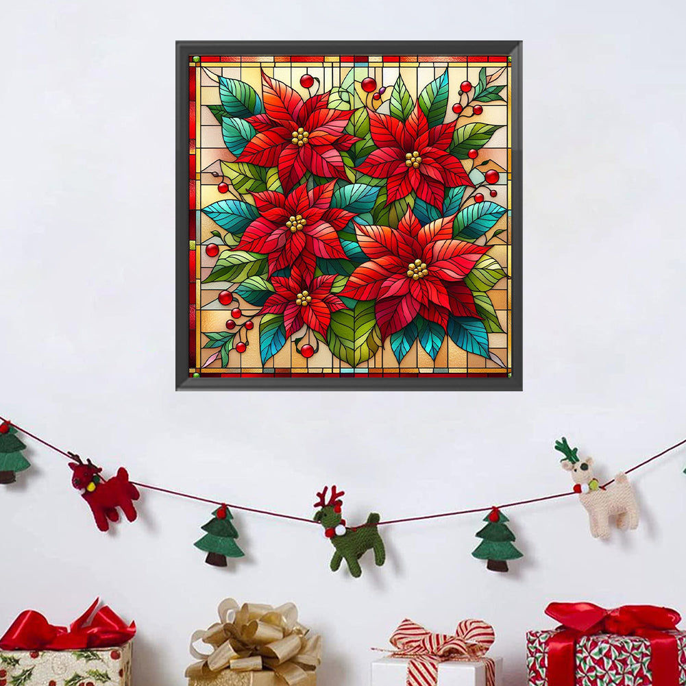 Glass Painting Poinsettia - Full AB Square Drill Diamond Painting 40*40CM