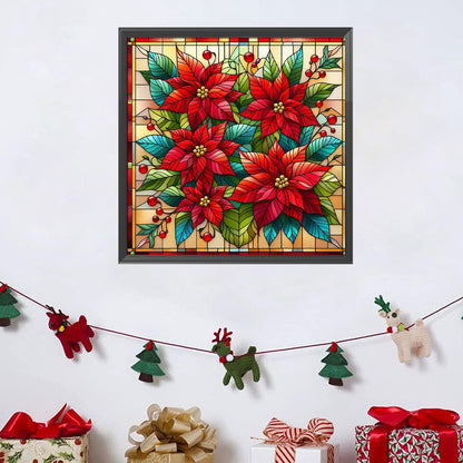 Glass Painting Poinsettia - Full AB Square Drill Diamond Painting 40*40CM