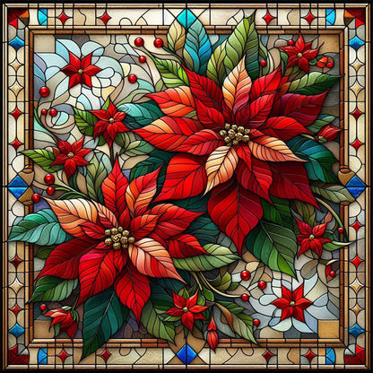 Glass Painting Poinsettia - Full AB Square Drill Diamond Painting 40*40CM