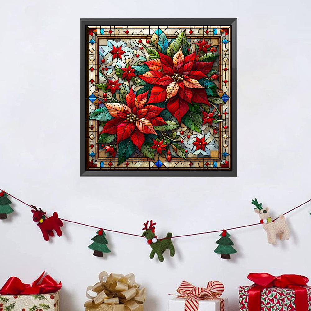 Glass Painting Poinsettia - Full AB Square Drill Diamond Painting 40*40CM