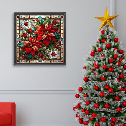 Glass Painting Poinsettia - Full AB Square Drill Diamond Painting 40*40CM