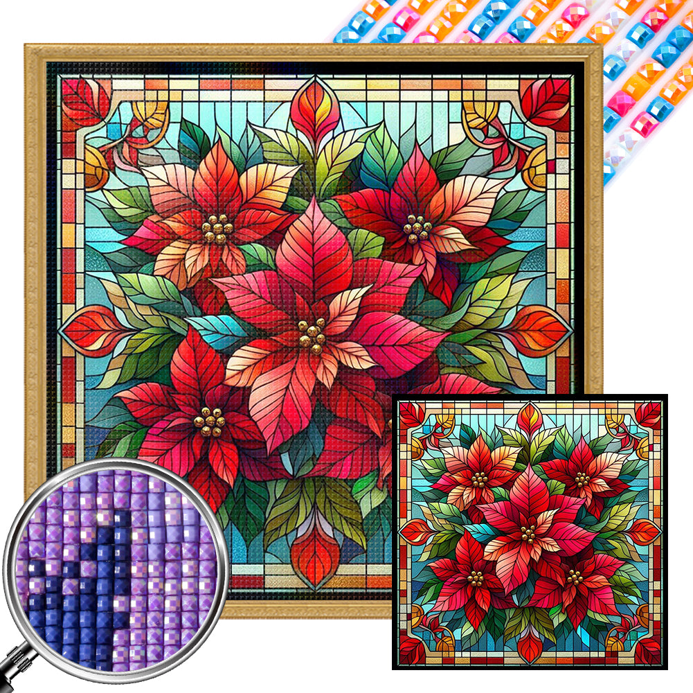 Glass Painting Poinsettia - Full AB Square Drill Diamond Painting 40*40CM