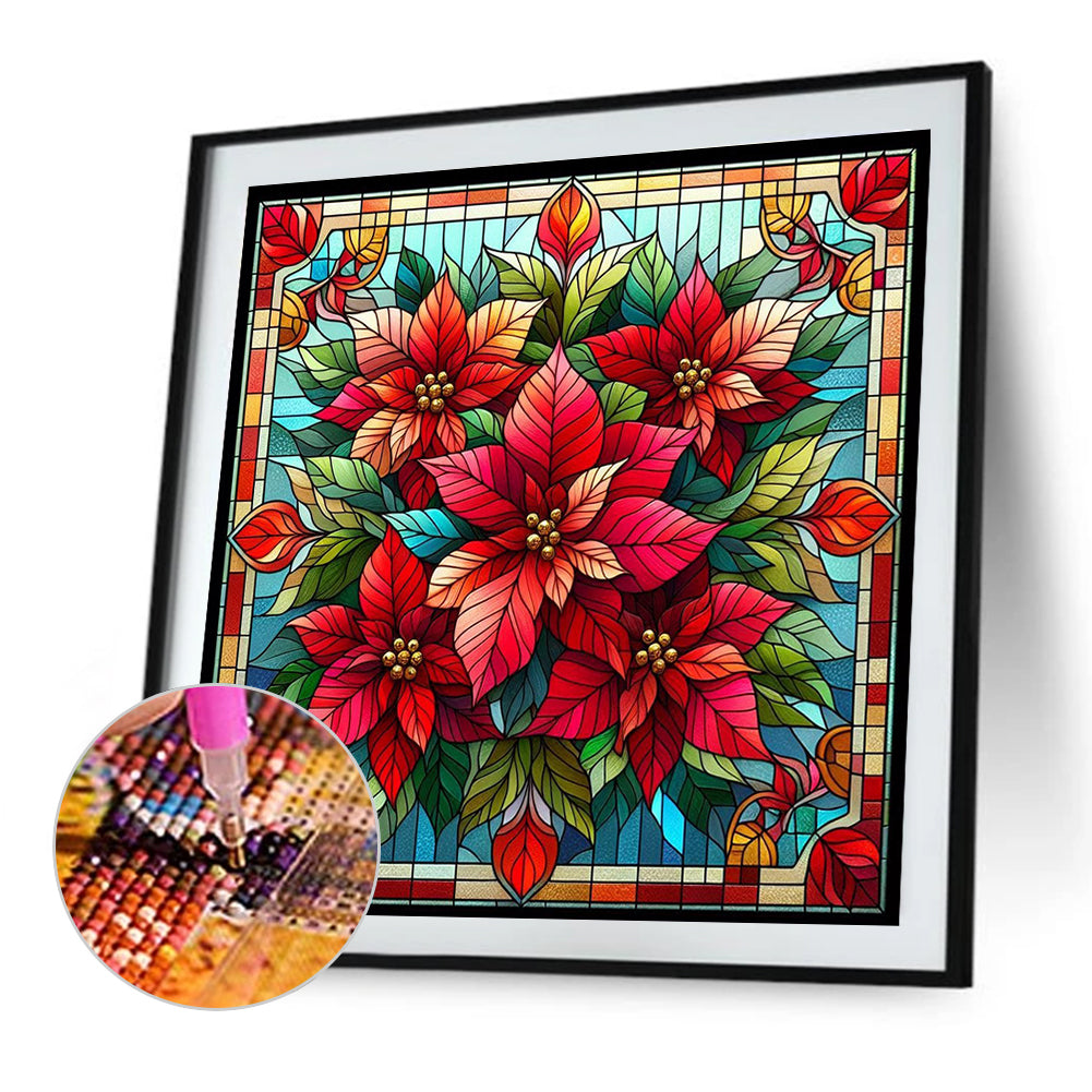 Glass Painting Poinsettia - Full AB Square Drill Diamond Painting 40*40CM