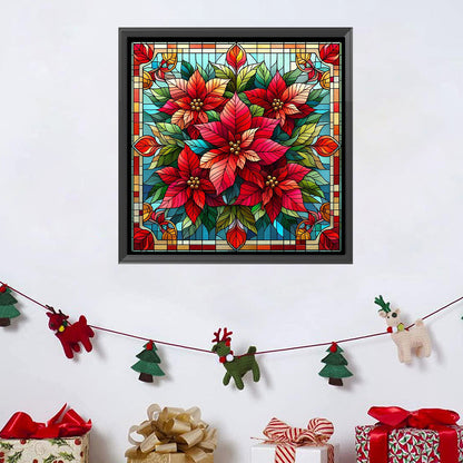 Glass Painting Poinsettia - Full AB Square Drill Diamond Painting 40*40CM