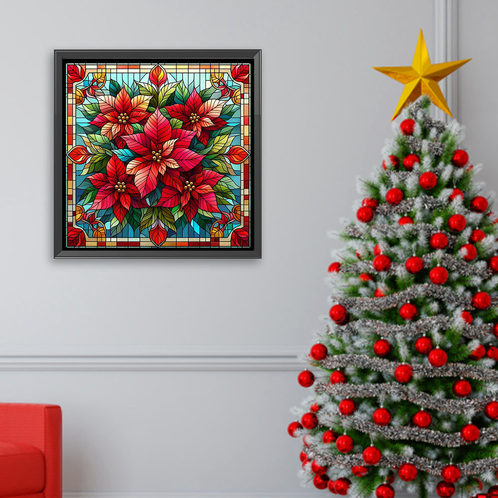 Glass Painting Poinsettia - Full AB Square Drill Diamond Painting 40*40CM