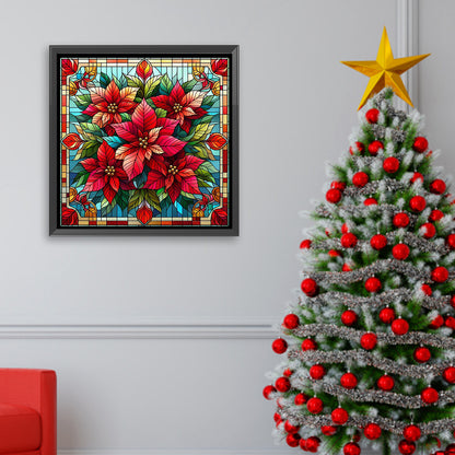 Glass Painting Poinsettia - Full AB Square Drill Diamond Painting 40*40CM