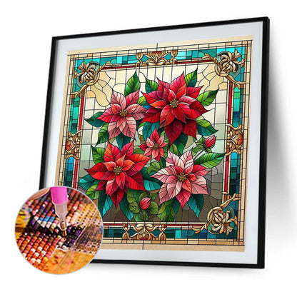 Glass Painting Poinsettia - Full AB Square Drill Diamond Painting 40*40CM