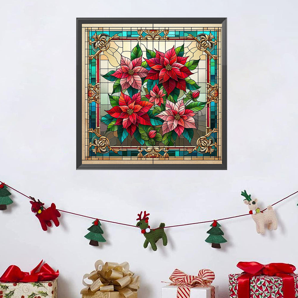 Glass Painting Poinsettia - Full AB Square Drill Diamond Painting 40*40CM