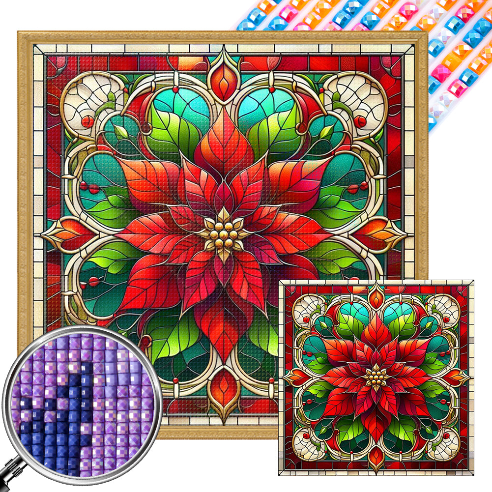 Glass Painting Poinsettia - Full AB Square Drill Diamond Painting 40*40CM