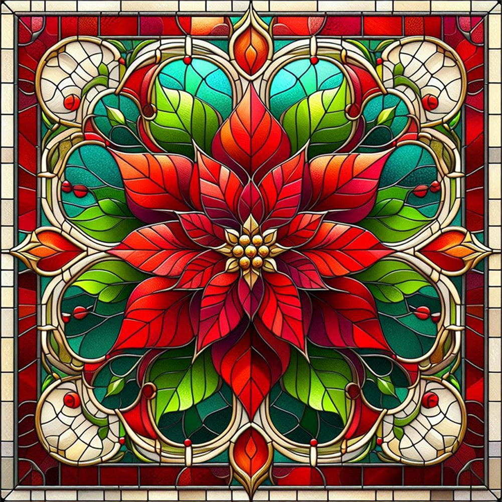 Glass Painting Poinsettia - Full AB Square Drill Diamond Painting 40*40CM