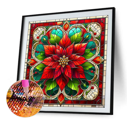 Glass Painting Poinsettia - Full AB Square Drill Diamond Painting 40*40CM