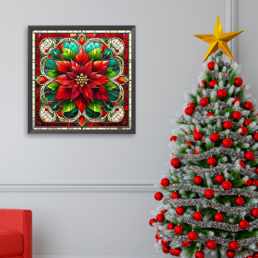 Glass Painting Poinsettia - Full AB Square Drill Diamond Painting 40*40CM