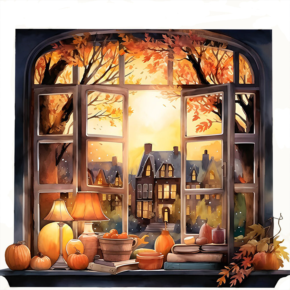 Autumn Window Scenery - Full Round Drill Diamond Painting 40*40CM