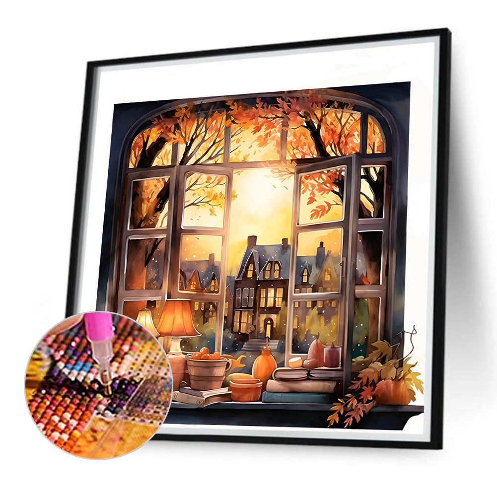 Autumn Window Scenery - Full Round Drill Diamond Painting 40*40CM