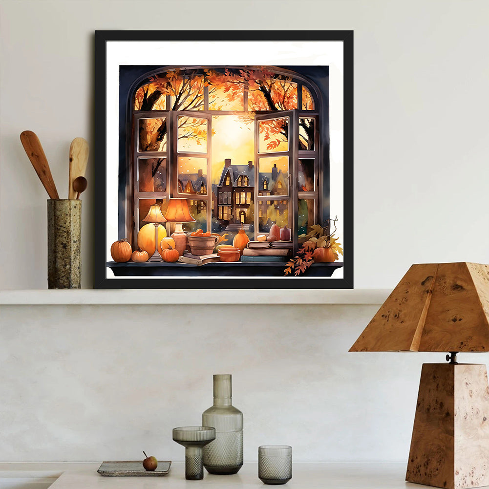 Autumn Window Scenery - Full Round Drill Diamond Painting 40*40CM