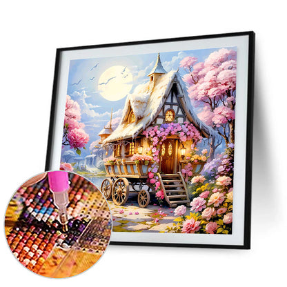 Mobile House Riverside Flowers - Full Round Drill Diamond Painting 30*30CM