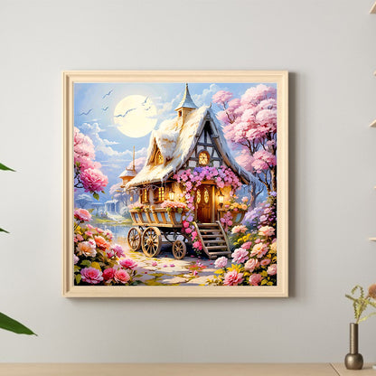 Mobile House Riverside Flowers - Full Round Drill Diamond Painting 30*30CM