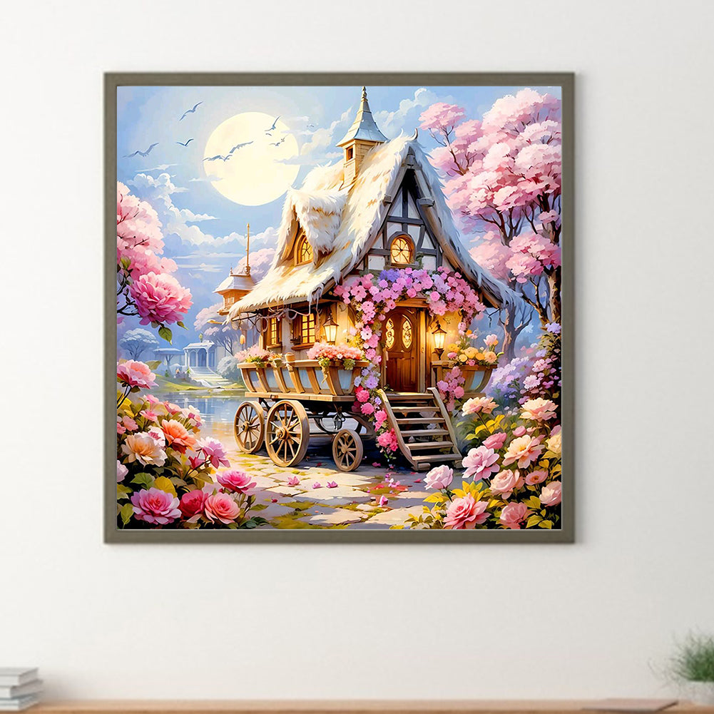 Mobile House Riverside Flowers - Full Round Drill Diamond Painting 30*30CM