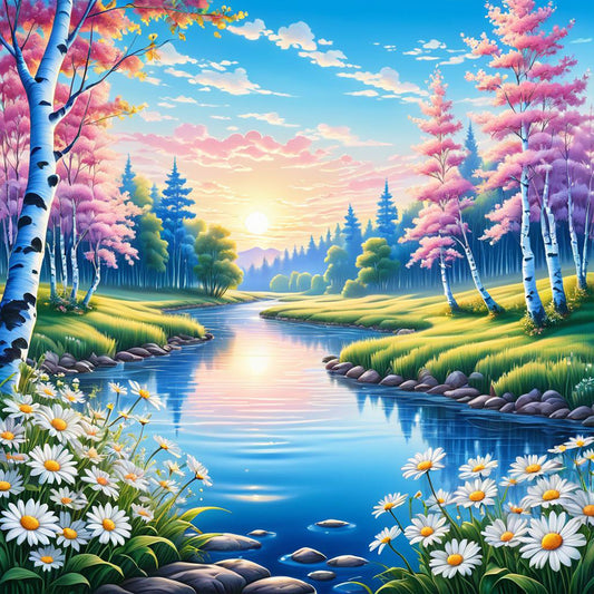 Flowery River - Full Round Drill Diamond Painting 30*30CM